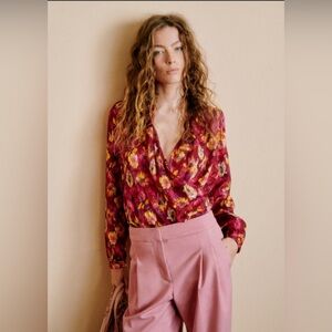 NWT Sezane abelia Floral V-Neck Blouse fr36 S